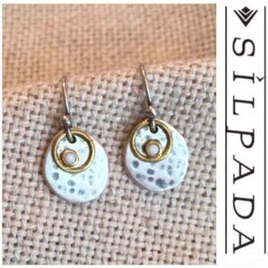 SILPADA W1670 HAMMERED 925 STERLING SILVER BRONZE RIVER SHELL DANGLE EARRINGS EU